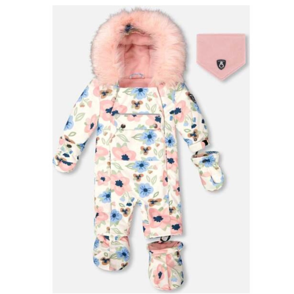 Deux Par Deux Snowsuit with Pink Fur Trim